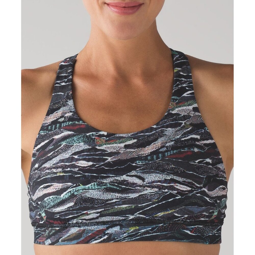 Lululemon Energy Bra (Nulux) Mini Sweatr Multi Black Athletic Yoga Sz 2 n1‎